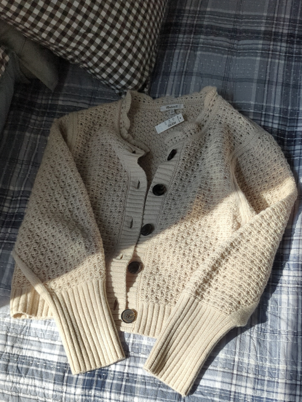 Madewell Cream Textured Button-Up Cardigan Sweater